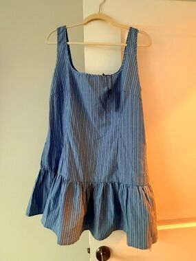 PrettyLittleThing Blue Striped Sleeveless Ruffle Dress